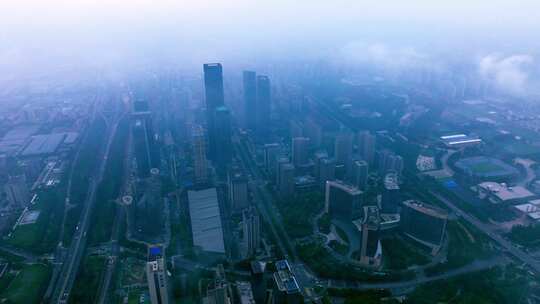 航拍西安高新区城市建筑群云海 西安BCD