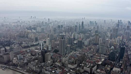 上海外滩航拍，空境城市风光清晨4K航拍