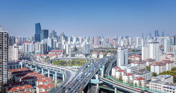 俯瞰上海延安西路立交桥延时