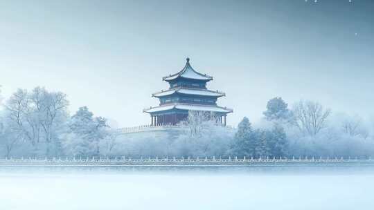 雪景中的故宫角楼