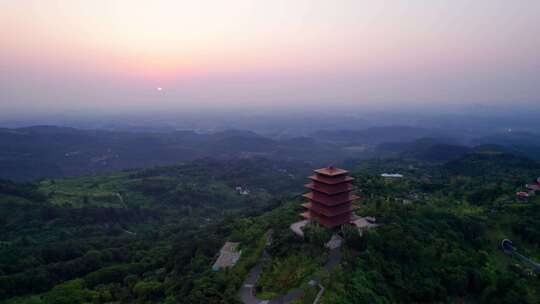 成都丹景山丹景台丹景阁日出龙泉山森林公园