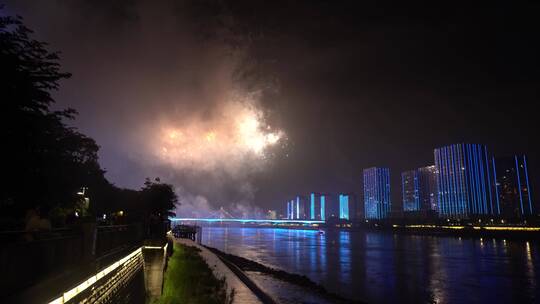 福州城市夜景烟花灯光