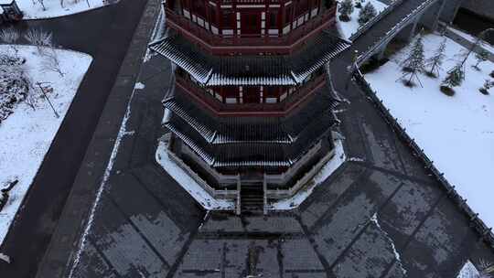 航拍洛阳朱樱塔雪景