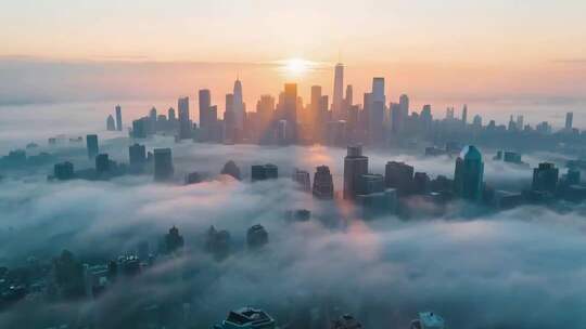 城市日出云海航拍素材