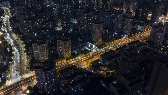 城市道路车流夜景航拍延时