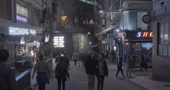 香港中环街景夜景