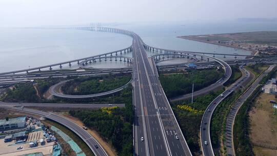 航拍青岛跨海大桥高速公路景观 4k