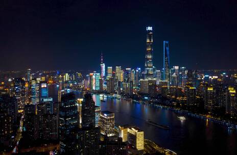 上海黄浦江东方明珠外滩航拍延时夜景