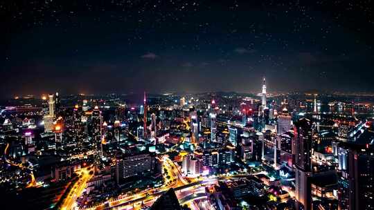 俯拍城市夜景_城市_夜景_星空_晚霞