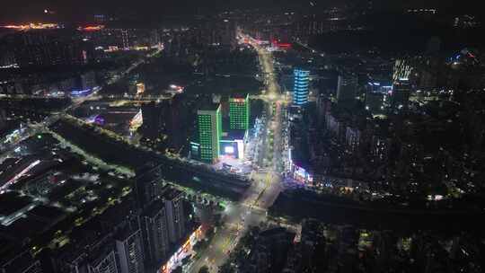 江门城市道路夜景城市建筑风光夜晚道路交通