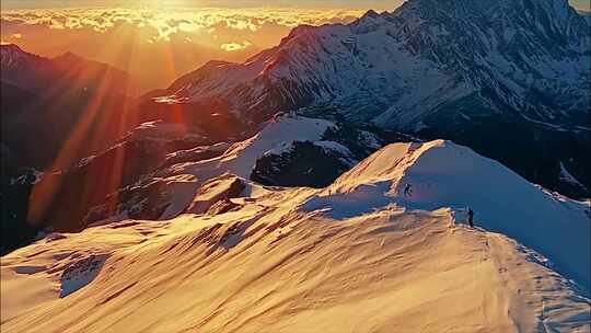 日出云海雪山日照金山唯美早晨清晨风景风光