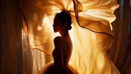 身着纱裙女子的优雅侧影