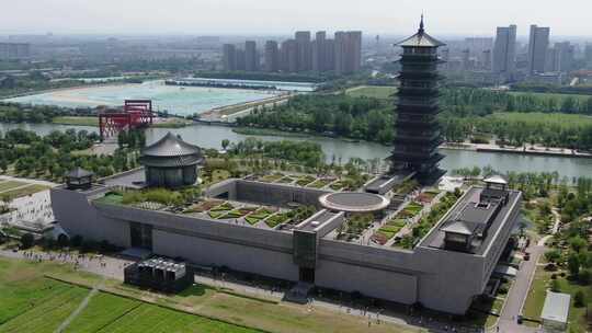 航拍中国扬州大运河博物馆外景大运塔视频素材模板下载