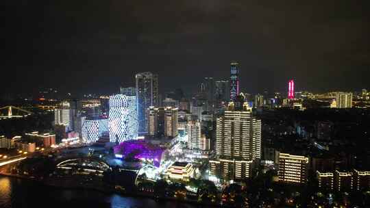 广西柳州市中心夜景灯光航拍