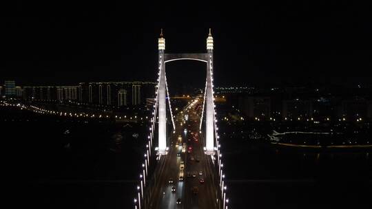 航拍福州鼓山大桥夜景灯光