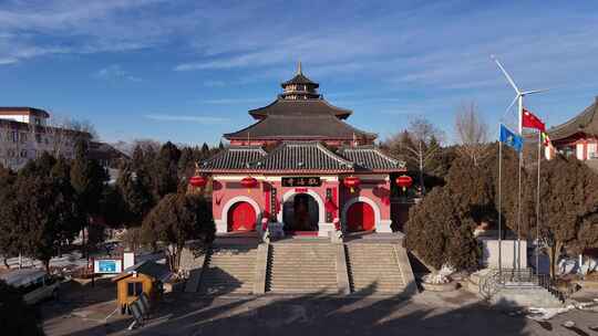 古风塔楼航拍 古寺 古榙寺庙