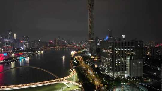 海心沙广州塔夜景航拍珠江新城花城广场广州