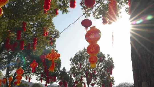 传统文化春节年味新素材实拍过街道气氛围