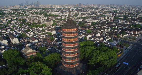 旅游景区 航拍苏州北寺塔 环绕 俯拍 中景