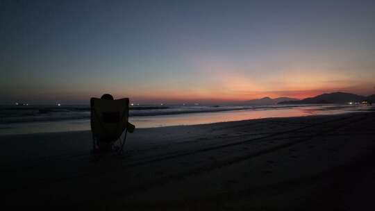 惠东县双月湾沙滩傍晚航拍