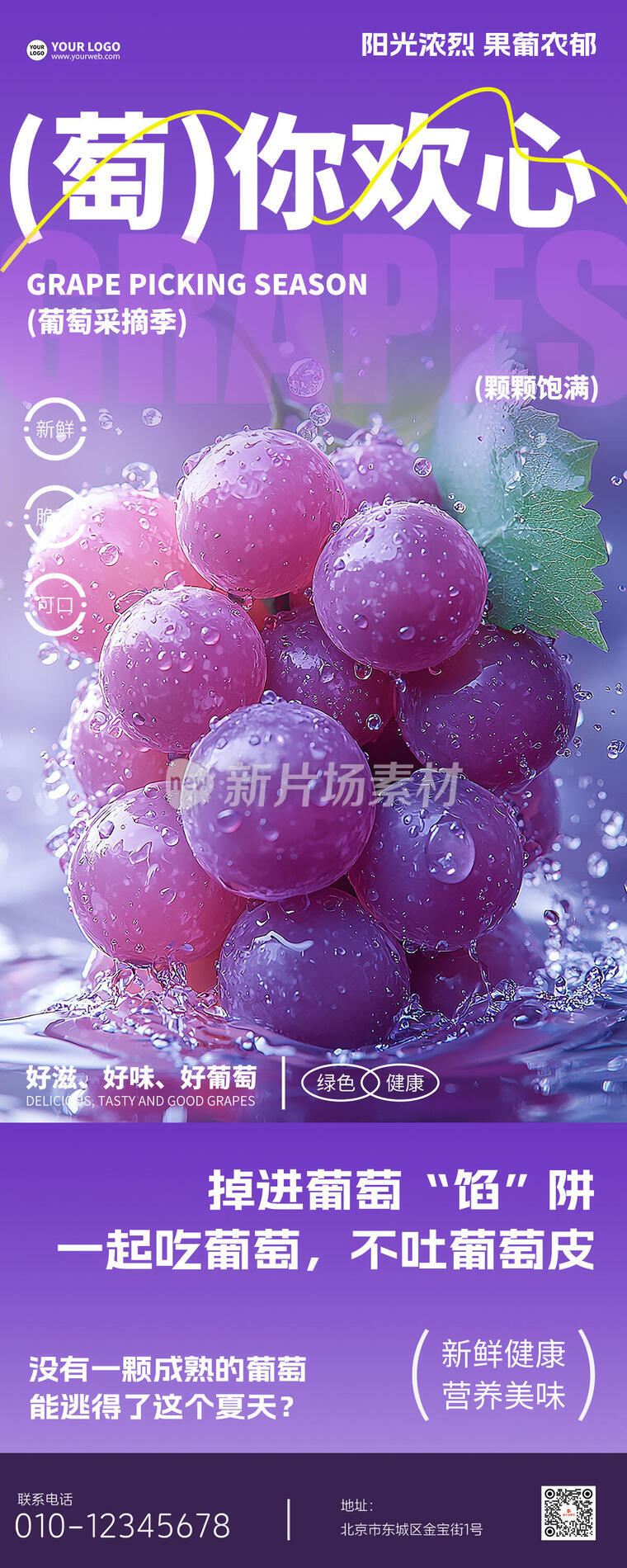 美味水果葡萄简约宣传详情长图