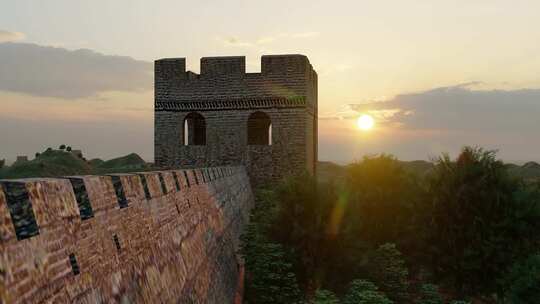 雄伟的万里长城清晨日出