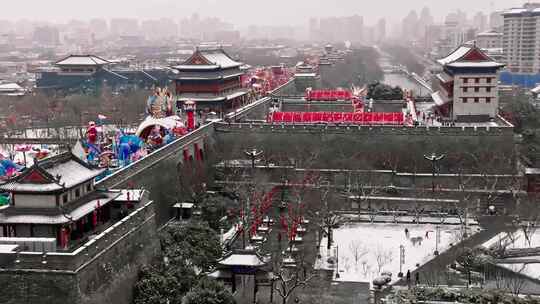 西安永宁门 灯会 雪景视频素材模板下载