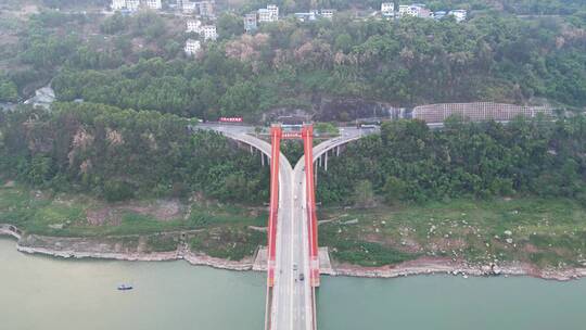 【合集】重庆忠县长江大桥航拍城市风光素材