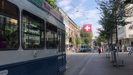 瑞士晴天苏黎世市交通视频素材模板下载