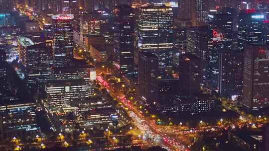 成都夜景天府新区天府大道天府三街内透航拍