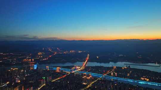 航拍宜昌城市至喜大桥夜景