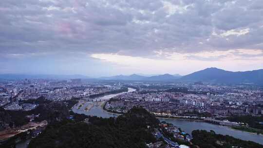 桂林山水日落晚霞城市风景和自然风光