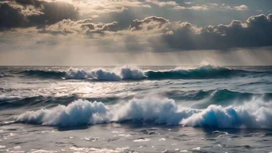海面波涛汹涌的自然风光