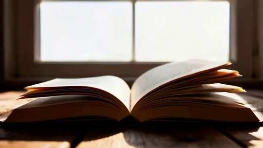 窗边翻开的书籍特写