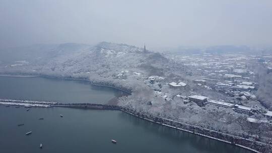 断桥 北山路 保俶塔 雪景 航拍 8