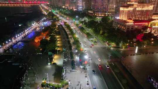 江西南昌红谷滩区秋水广场音乐喷泉夜晚夜景