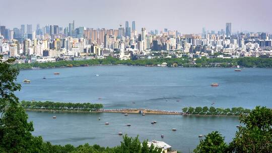 夏季杭州西湖高视角全景延时