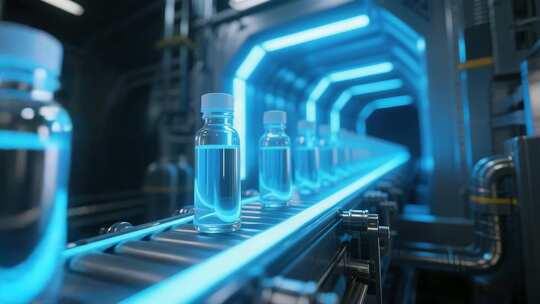 瓶装液体工厂流水线生产画面