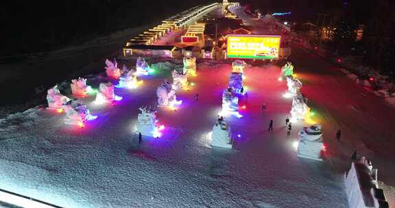 雪乡夜景航拍