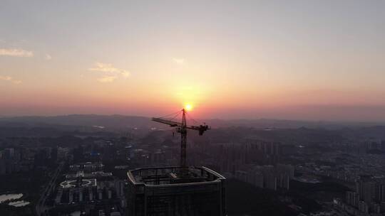 夕阳晚霞日落唯美火烧云航拍视频素材模板下载