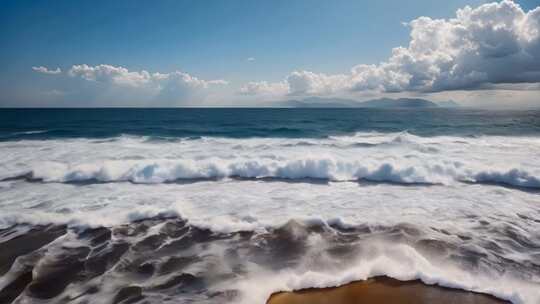 海边浪花翻涌风景