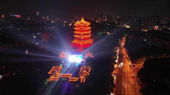 航拍夜景黄鹤楼 长江大桥 武汉城市夜景