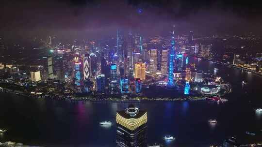 上海外滩陆家嘴灯光秀夜景航拍