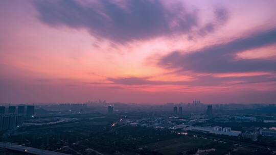 震撼城市天际线朝霞城市清晨风光延时