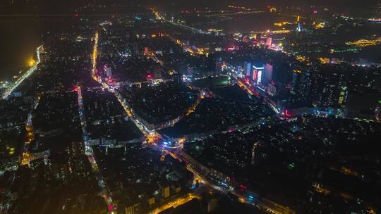 航拍大范围延时航拍鄂州夜景