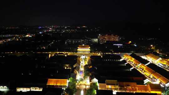 航拍山东潍坊青州古城夜景