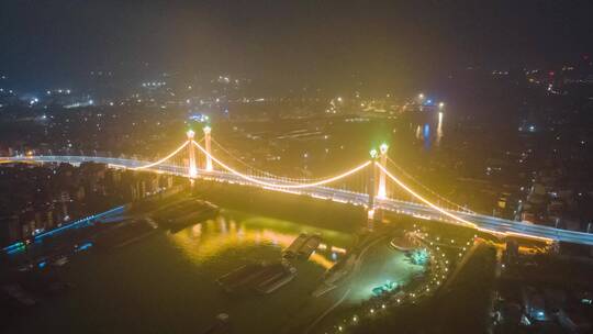 广西贵港罗泊湾大桥航拍夜景延时