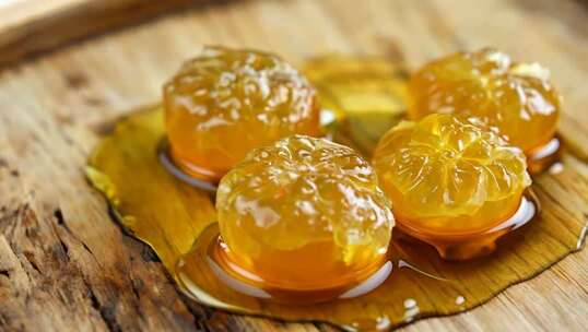 木制平台上的蜂巢蜜