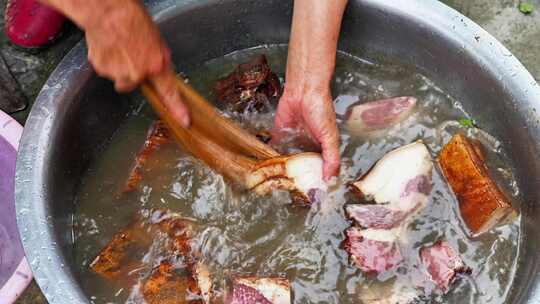 （4k合集）农村洗切加工猪肉腊肉