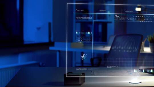 夜间办公室的虚拟屏幕视频会议